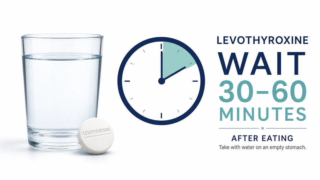 Levothyroxine tablet, water, and timing clock
