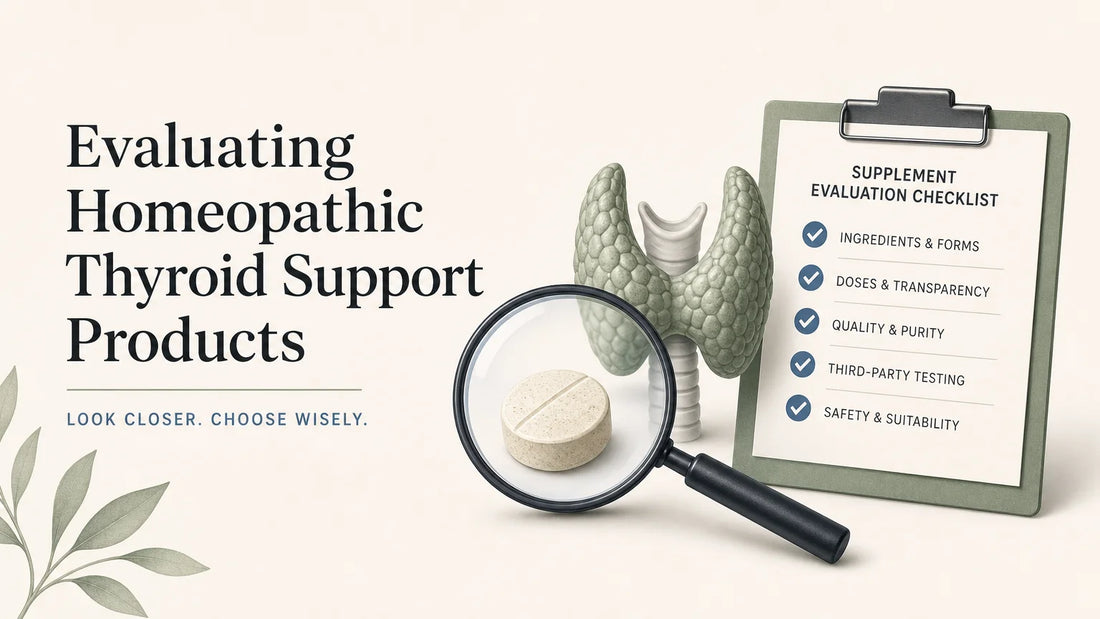 Editorial illustration about evaluating homeopathic thyroid support products