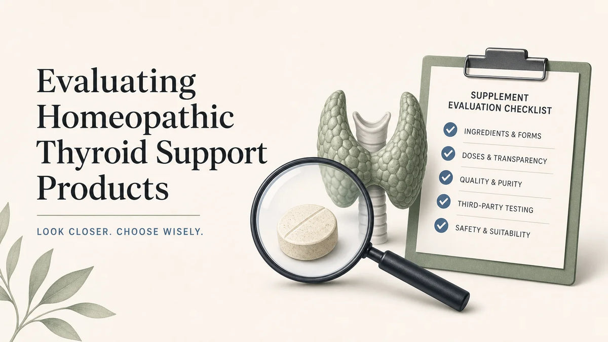 Editorial illustration about evaluating homeopathic thyroid support products