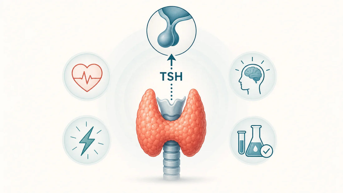 Editorial illustration explaining high TSH levels and thyroid function