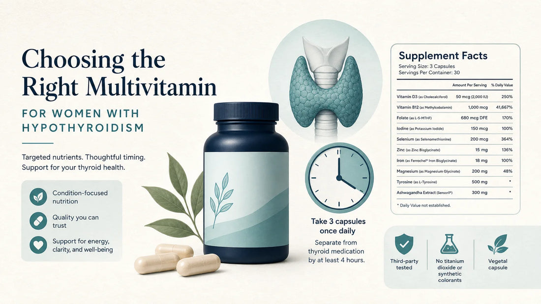 Illustration of a careful multivitamin choice for women with hypothyroidism
