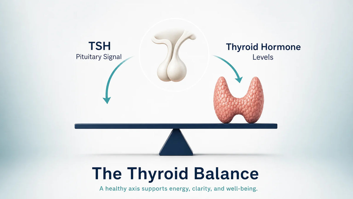 Simple illustration showing the relationship between TSH signals and thyroid hormone levels